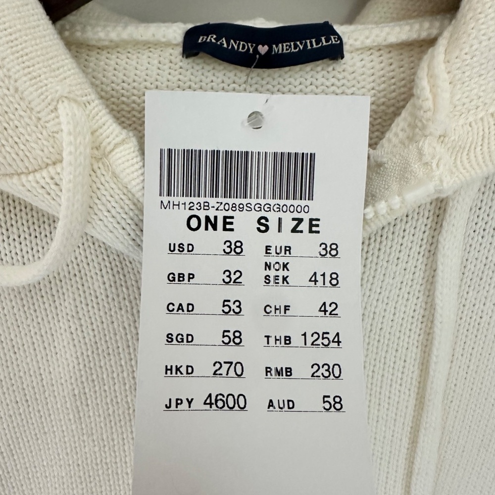 Brandy Melville Zip-Up Hoodie – Cream – One Size – NWT - Picture 3 of 6
